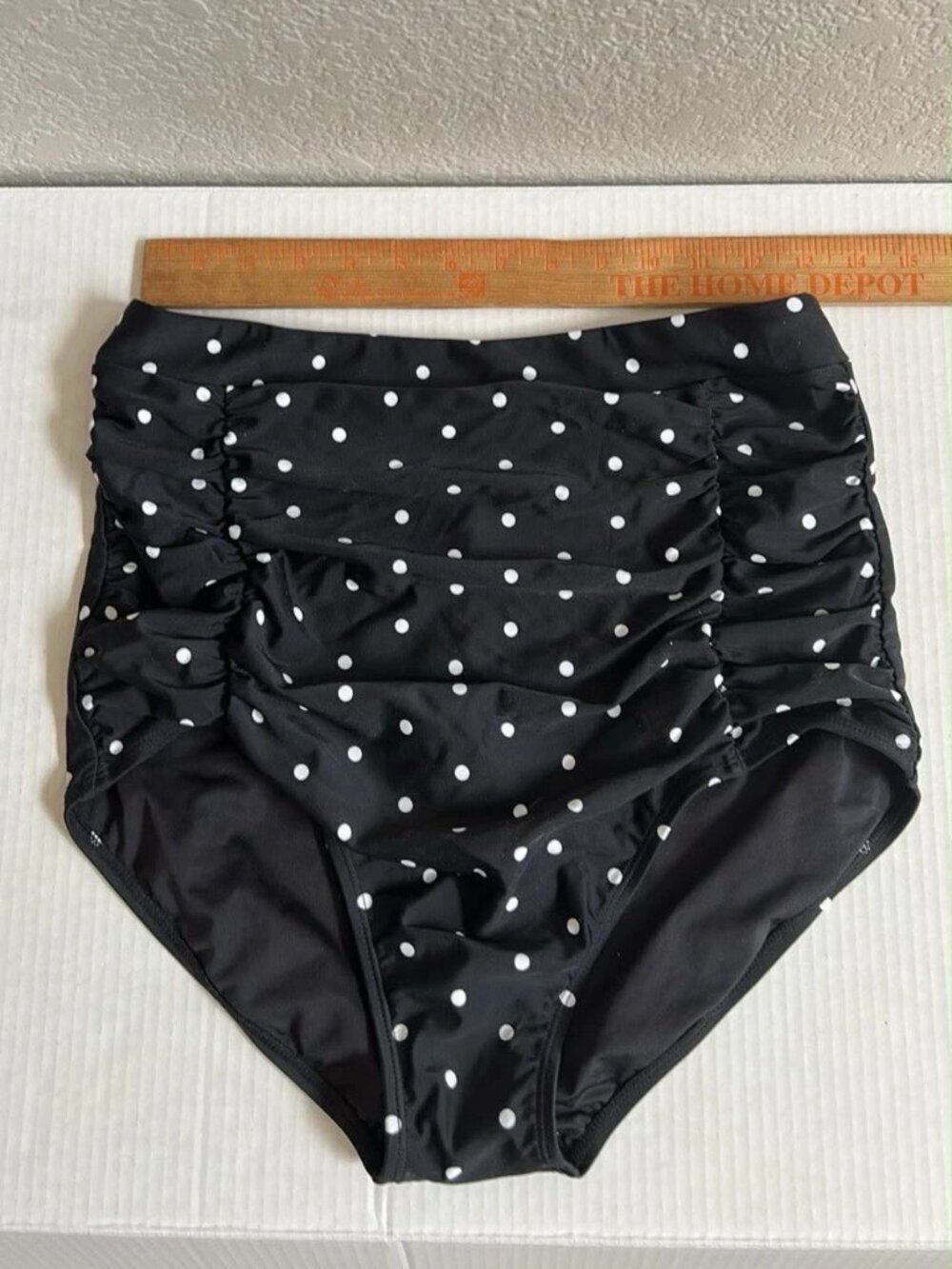 NWT Relleciga Swim High Waisted Ruched Bikini Bottom Black/White Polka Dots XL